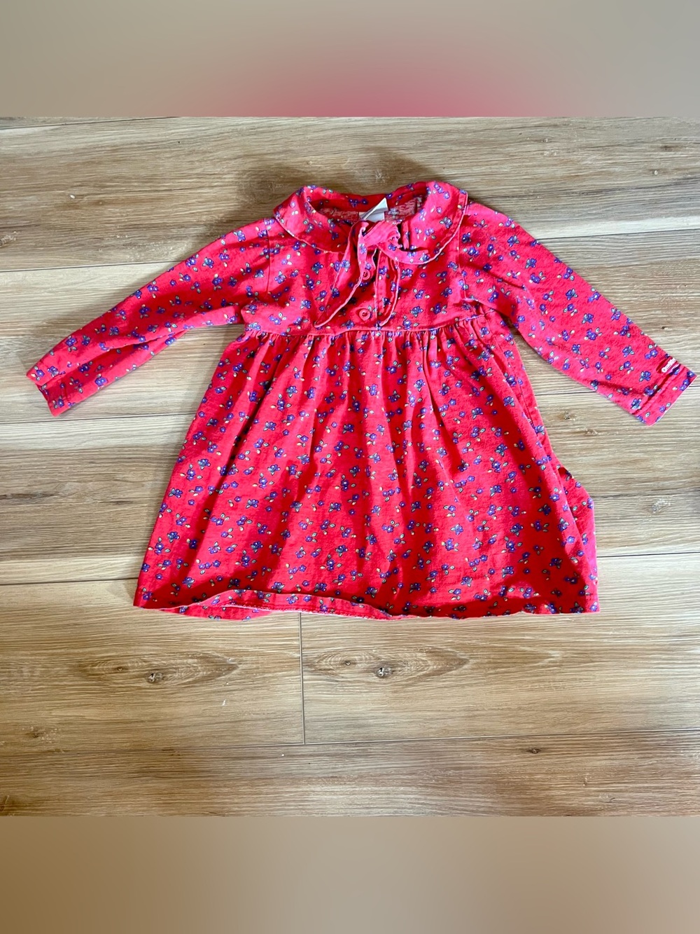 Vintage OshKosh B'gosh Girls Dress Size 4 pink Floral Long Sleeve Made in USA